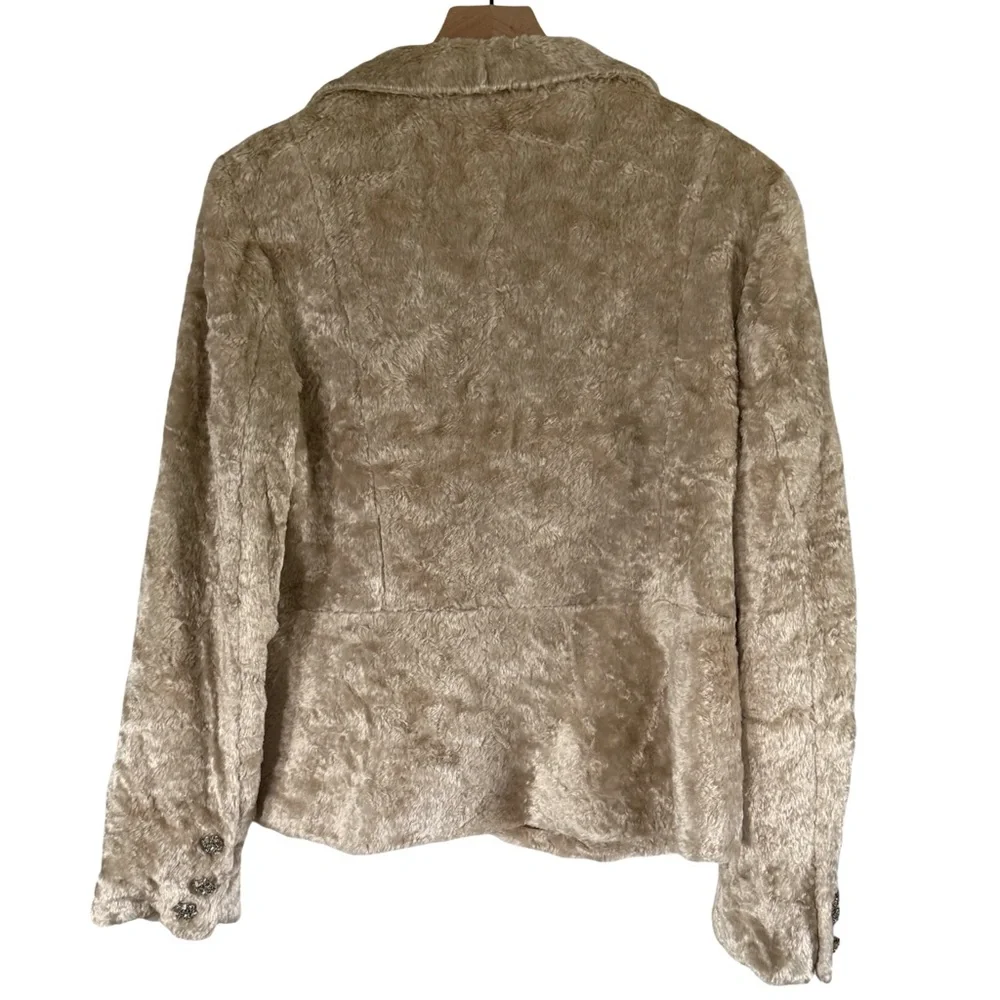 NWT W.D. Platinum Faux Fur Blazer Jacket Cream Beige Rhinestone Buttons Size 12 - Picture 2 of 8